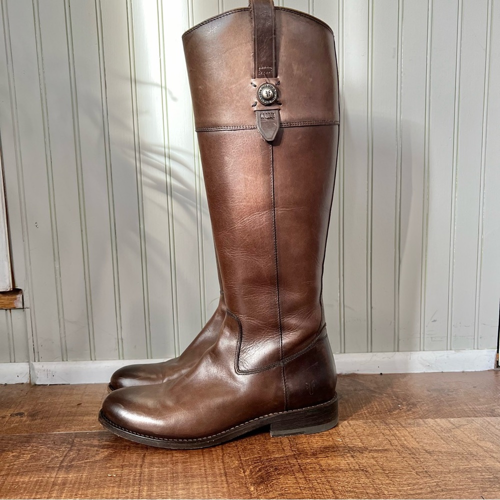 Frye Jayden Button Tall Knee High Brown Leather Riding Boots